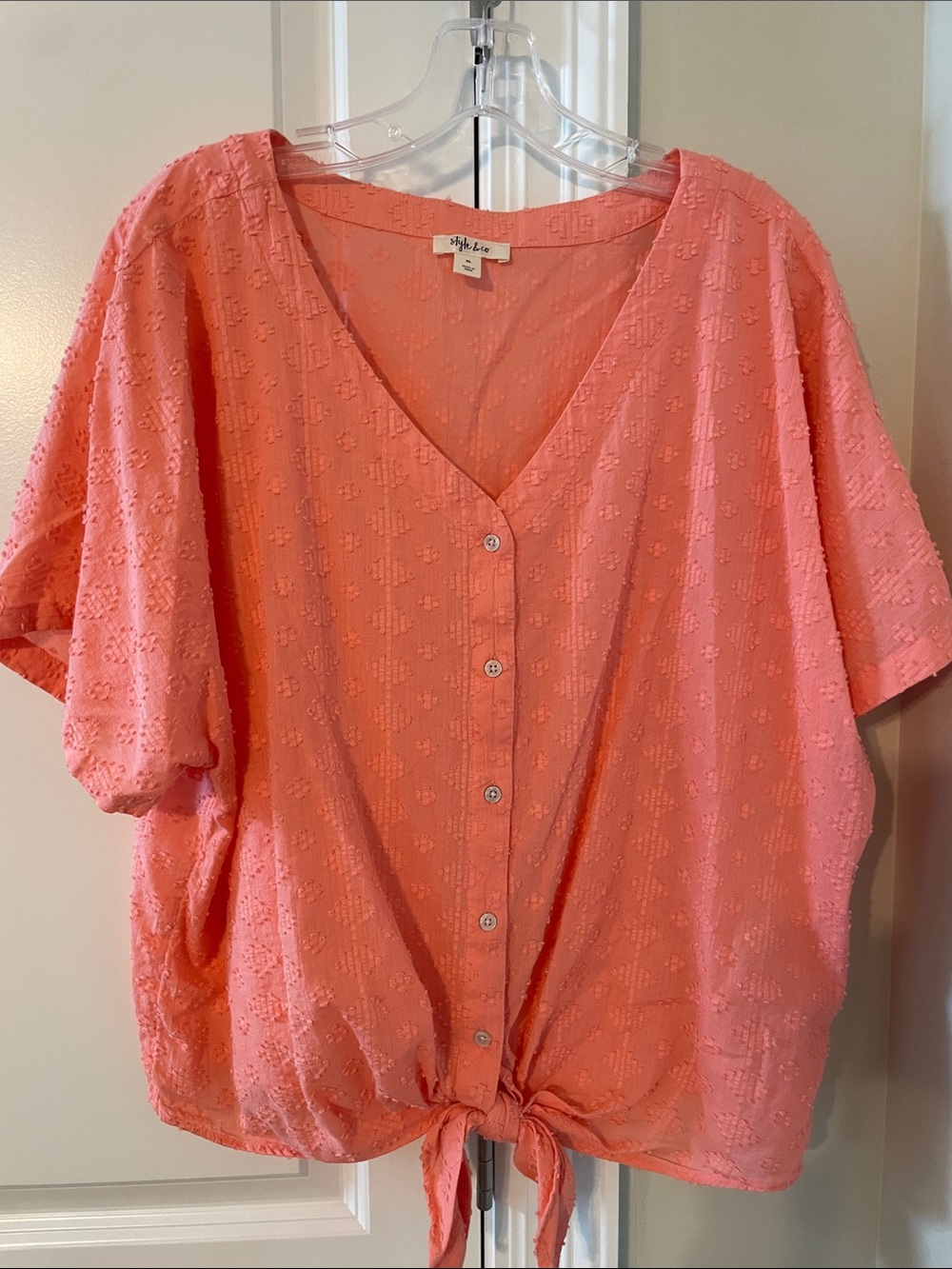 Style & Co. Coral Button-Front Tie Hem Blouse
